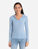 Tričko s dlhým rukávom - Zmes bavlny - svetlomodra