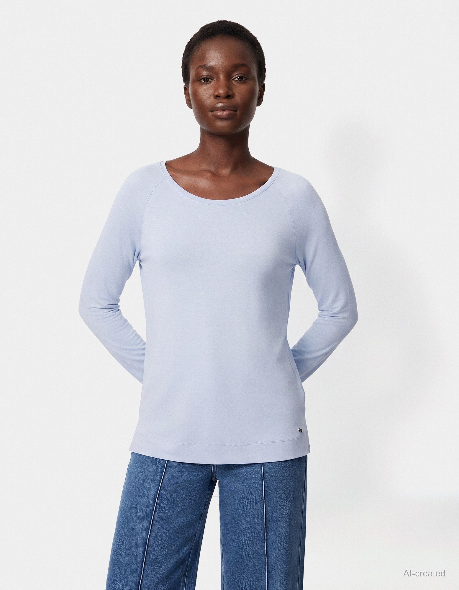 T-shirt &agrave; manches longues - manches raglan - bleu clair