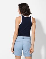 Top - Geribde structuur - donkerblauw