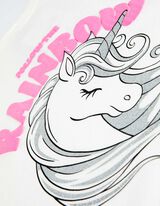 Set met langemouwen-t-shirt en rok - Eenhoorn - wit