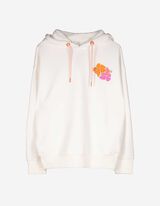 Kapuutsiga dressipluus - tagak&uuml;ljel motiiv - valge