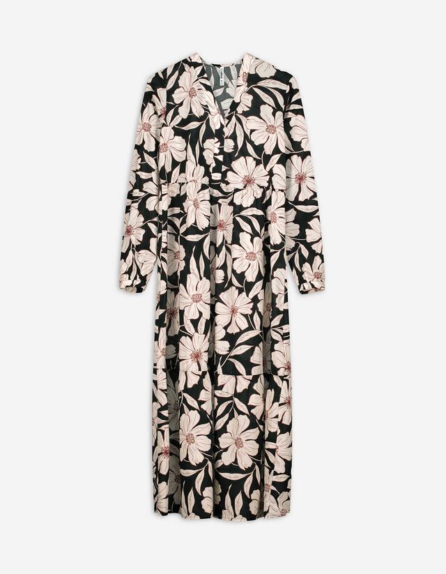 Kleid in A-Linie - Allover-Muster - schwarz