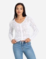 Pulover de tricot - Tricot perforat - Alb