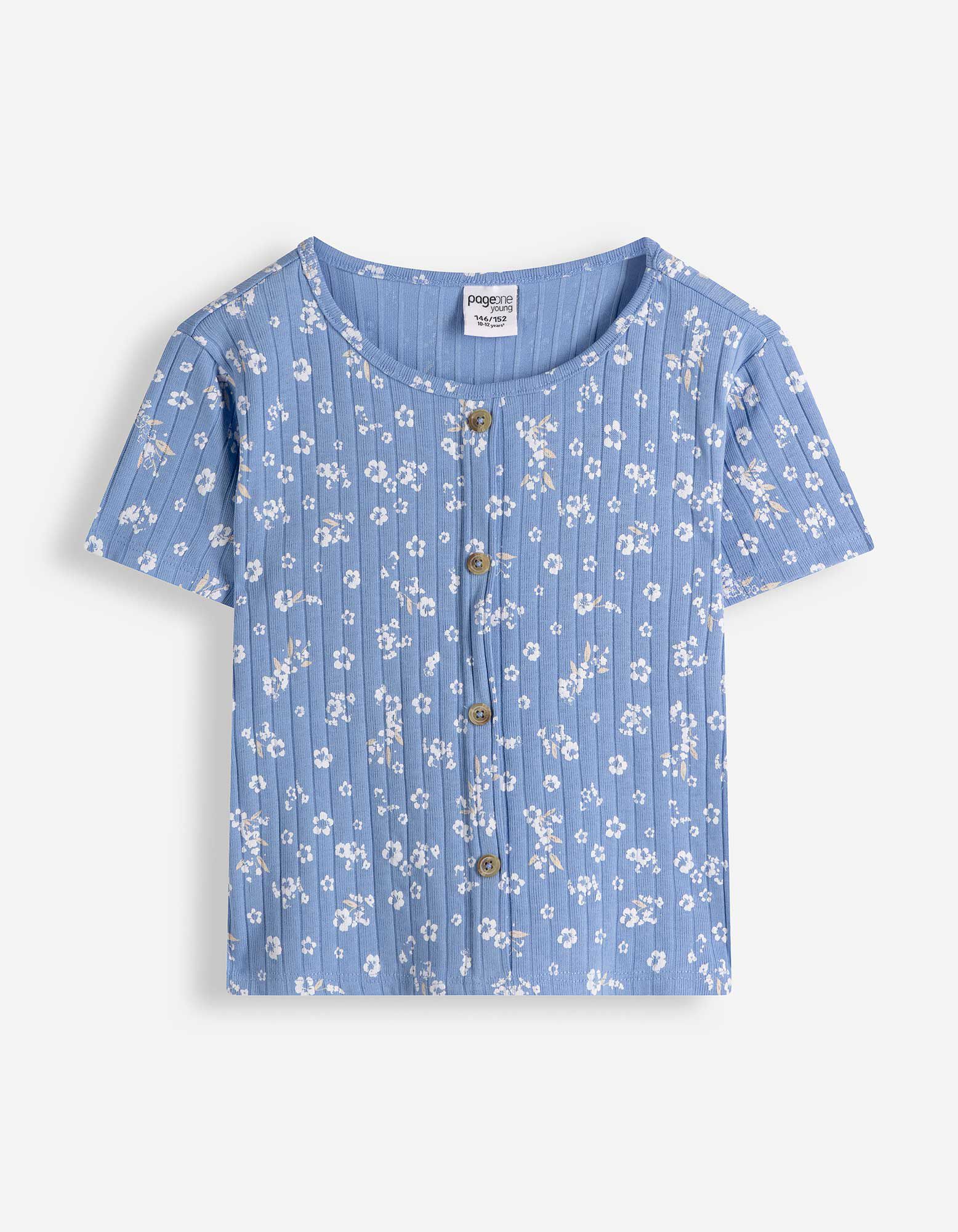 T-shirt - Patte de boutonnage - Bleu
