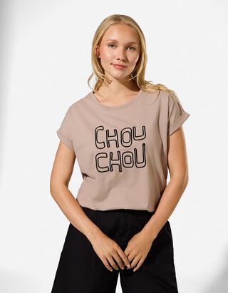 T-Shirt - Stickerei - Beige