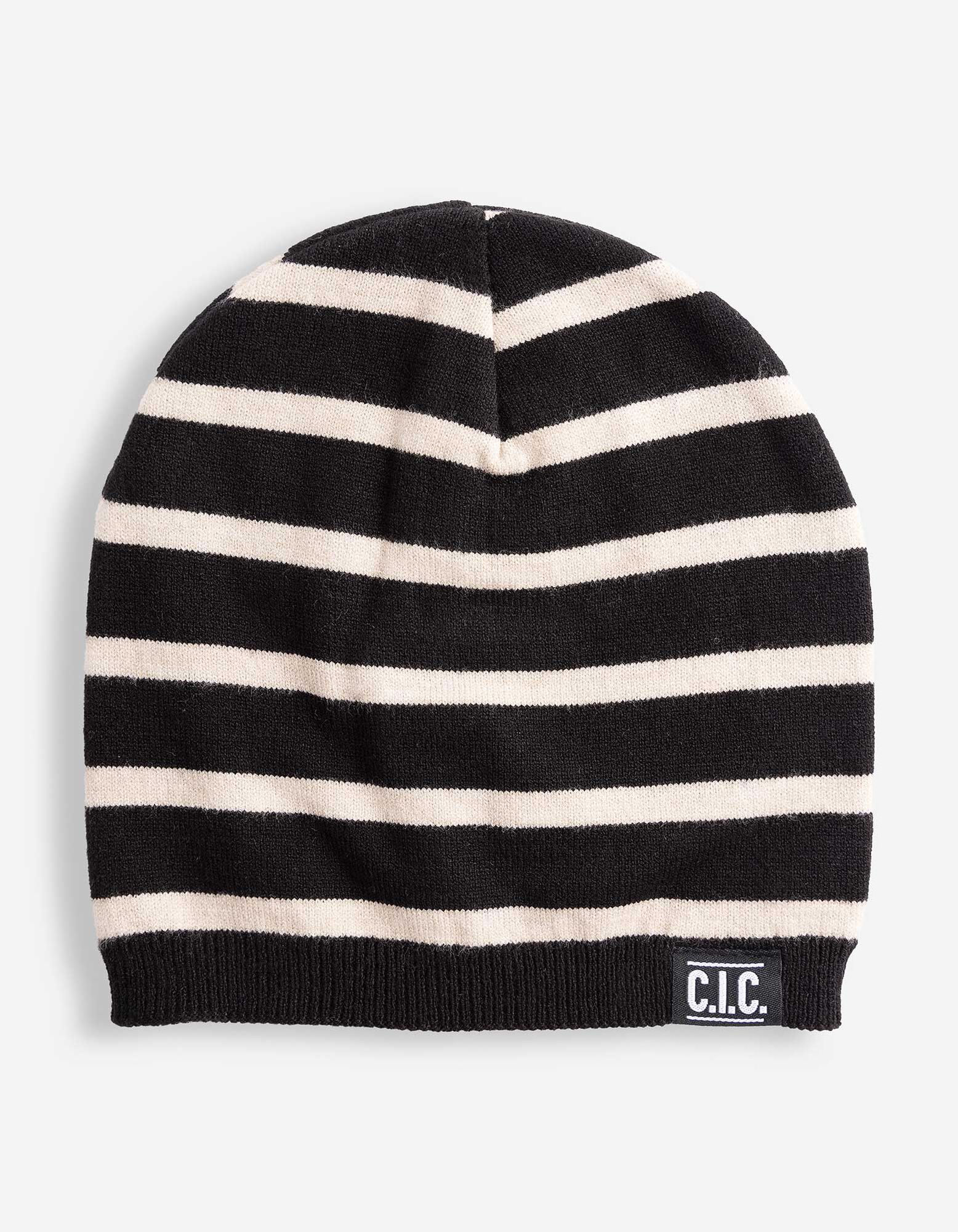 Beanie - Streifen - Schwarz