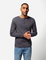 Tričko s dlhými rukávmi - Henley výstrih - tmavoseda