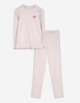 Pyjama Set aus Langarmshirt und Hose  - Muschelsaum - rosa