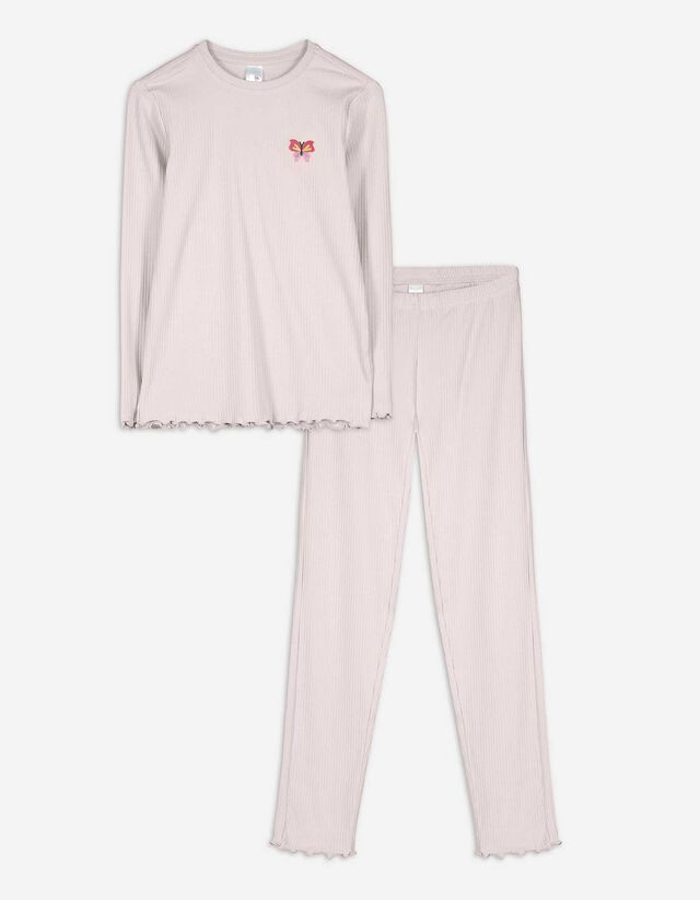 Pyjama Set aus Langarmshirt und Hose  - Muschelsaum - rosa