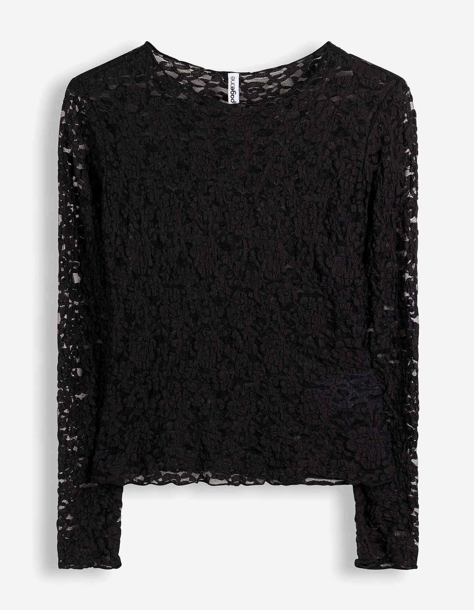 Langarmshirt - Crinkle-Optik - Schwarz