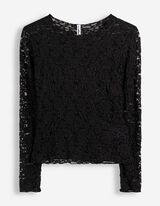 Langarmshirt - Crinkle-Optik - Schwarz