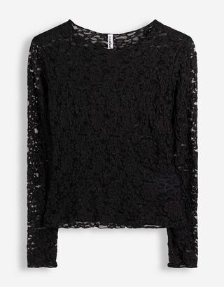 Langarmshirt - Crinkle-Optik - Schwarz