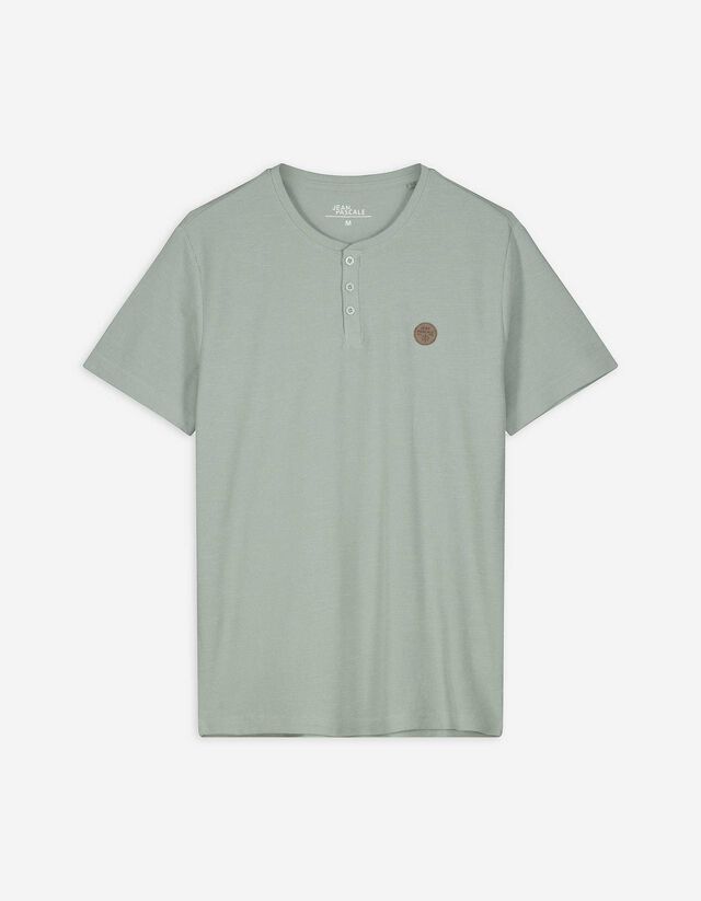 T-shirt - Dekolt Henley - zielony