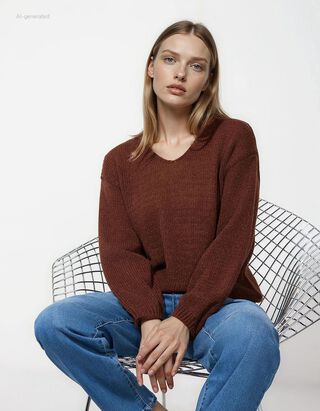 Trui - V-hals - bruin