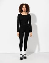 Cropped Shirt - Rippenstruktur - schwarz