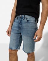 Short en jean - effet d&eacute;lav&eacute; - Bleu