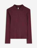 Pololangarmshirt - Rippenstruktur - dunkellila