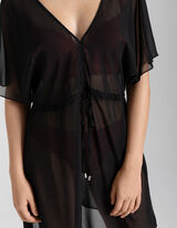 Poncho kąpielowy - sznurowanie - czarny