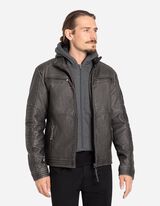 Biker-jakk - eemaldatav kapuuts - tumehall