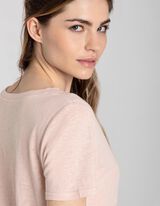 Majica kratkih rukava - Mje&scaron;avina lana - ruzicasta