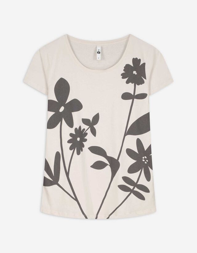 T-shirt - Bloemenmotief - wit