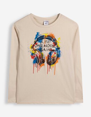 Langarmshirt - Frontprint - Hellgrau