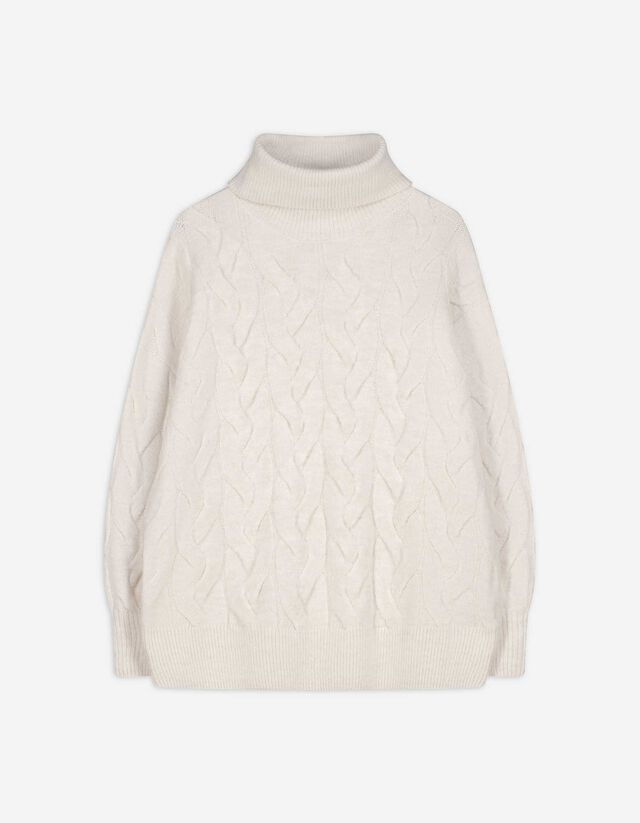 Pull-over long - Col roulé - Beige