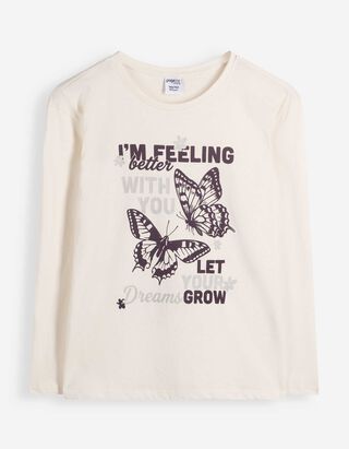Langarmshirt - Frontprint - Beige