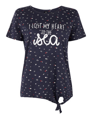 Damen T-Shirt mit gebundenem Saum&nbsp;