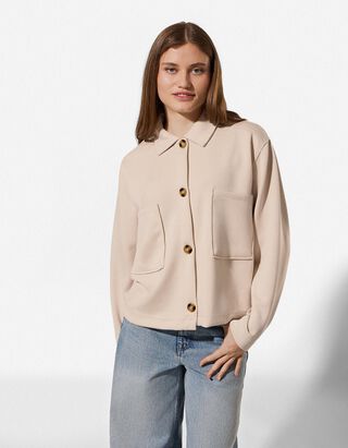 Sweatjacke - Knopfleiste - Beige