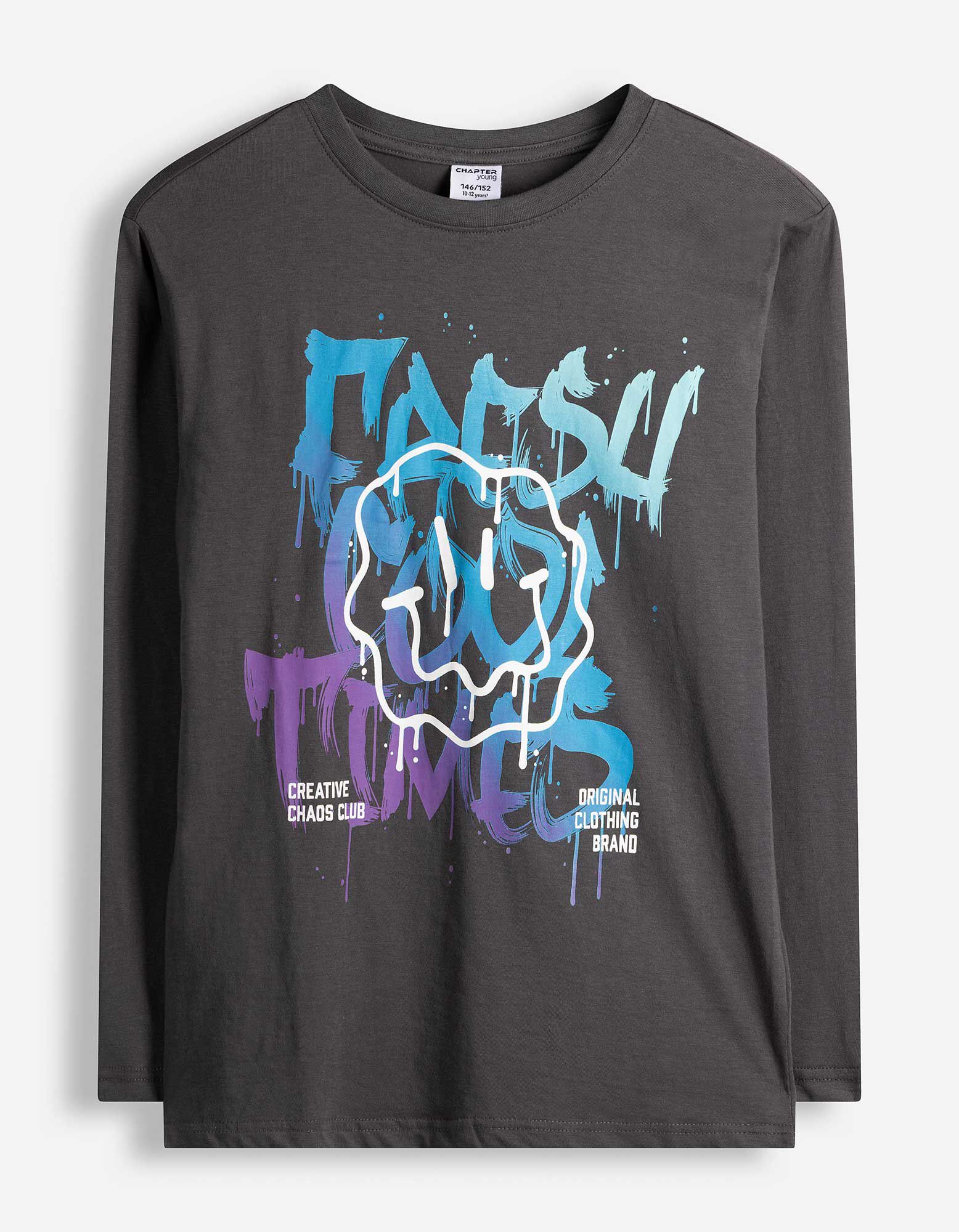 T-shirt &agrave; manches longues - Impression avant - gris fonc&eacute;