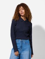 Majica z dolgimi rokavi - Rebrasta tekstura - temno modra