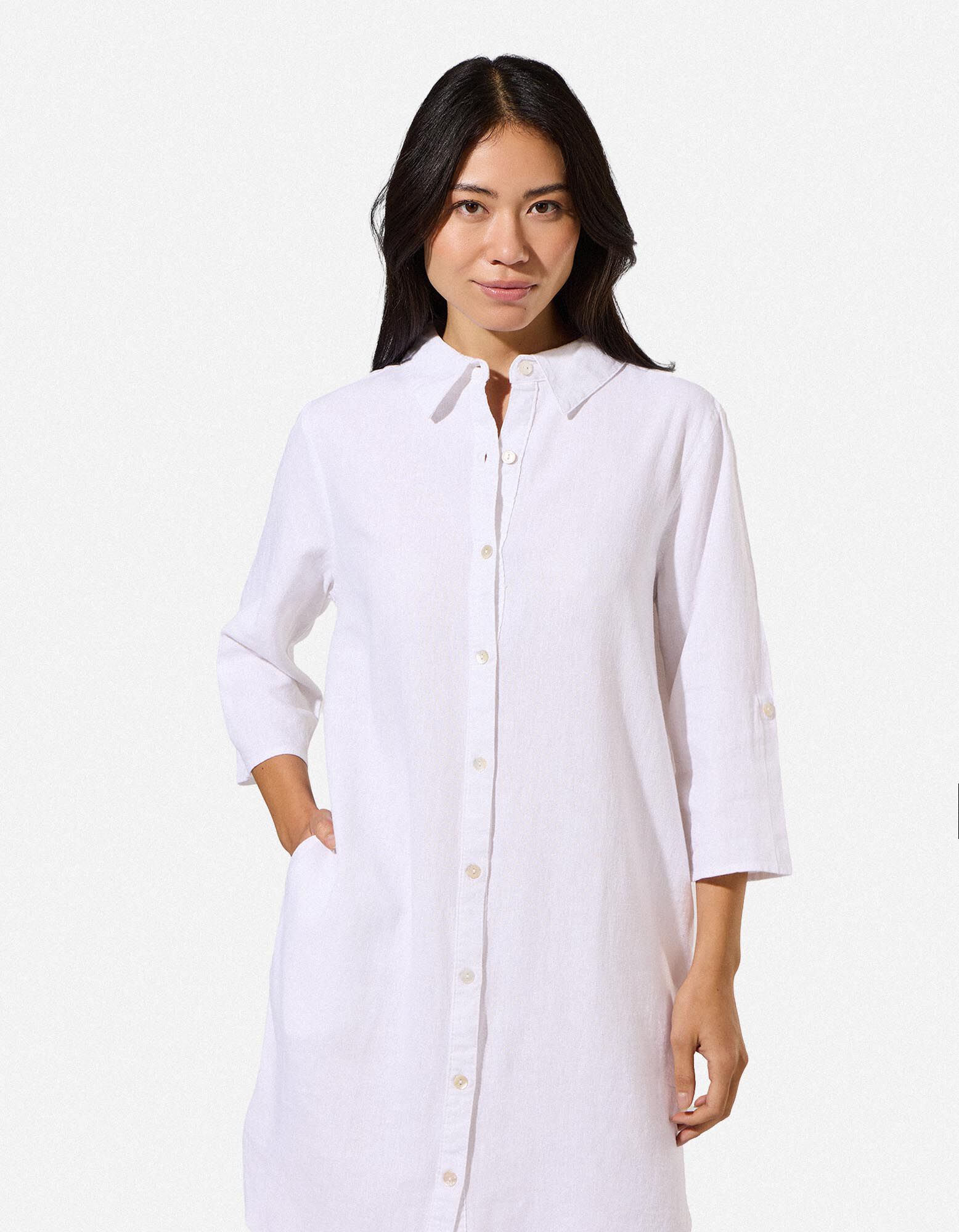 Kleid - Hemdkragen - Wei&szlig;