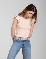 Tricou - M&acirc;neci cu volane - Roz