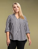 Košeľová blúzka - Okrúhly výstrih s gombíkovou légou - cierna