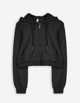Cropped sweatjack - Capuchon met tunnelkoord - zwart