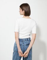 Pletena bluza - Izrez u obliku čamca - bela