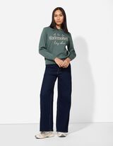 Strickpullover - Stickerei - dunkelgr&uuml;n