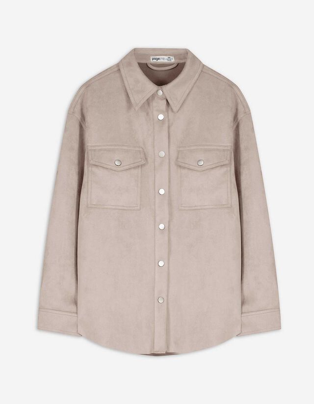Giacca scamiciata - Similpelle - beige