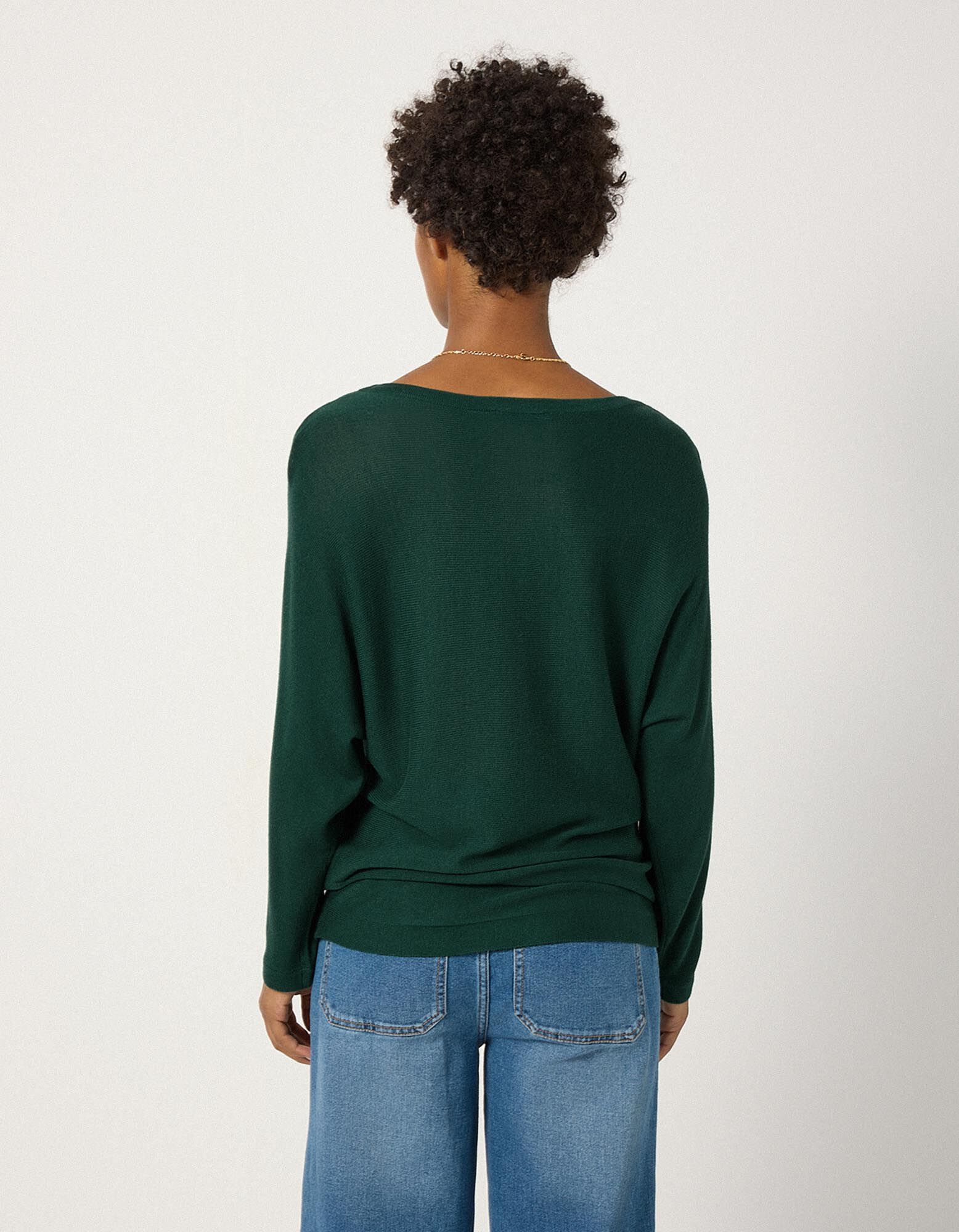Strickpullover - Fledermaus&auml;rmel - Dunkelgr&uuml;n