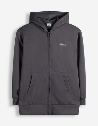 Sweatjacke - einfarbig - Dunkelgrau