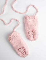 Egyujjas kesztyű - Masnis rátéttel - rozsaszin