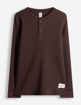 Langarmshirt - Waffelstruktur - Dunkelbraun
