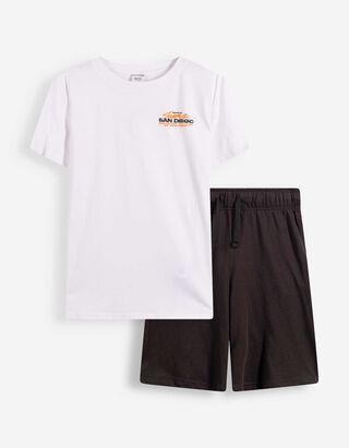 Set aus T-Shirt und Hose - &Uuml;berschnittene Schultern - Wei&szlig;