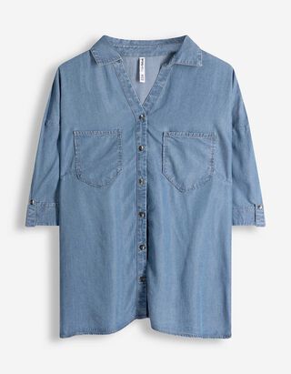 Bluse - Aufgesetze Taschen - hellblau