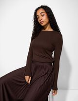 Langarmshirt - Gerippt - dunkelbraun