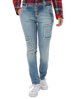 Damen Stone Washed Slim Fit Jeans im Destroyed Look