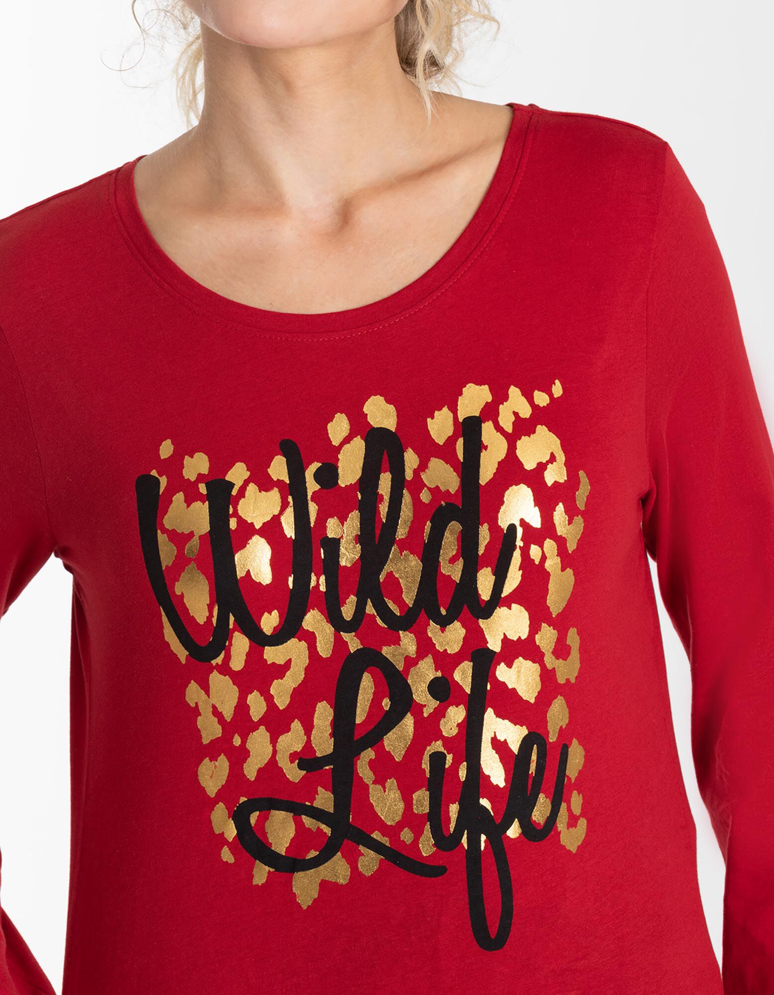 T-shirt &agrave; manches longues - Imprim&eacute; scintillant - Rouge fonc&eacute;