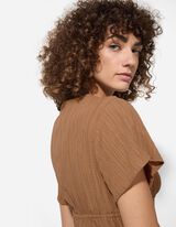 Blusa - Scollo a V - marrone chiaro