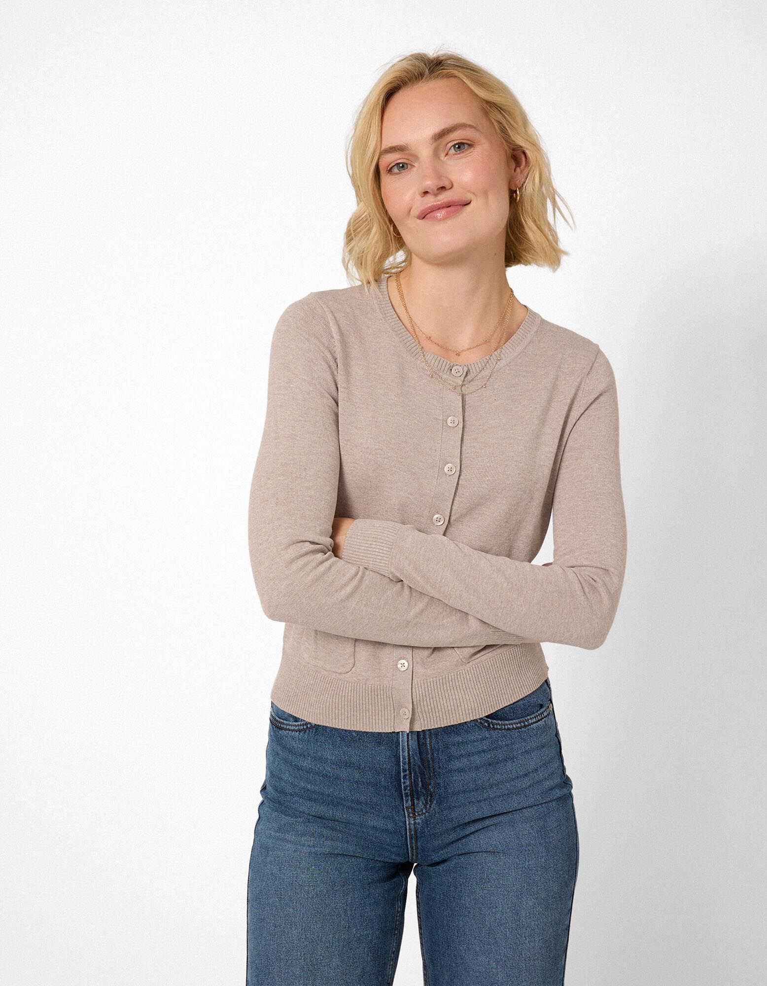 Strickjacke - Knopfleiste - Beige